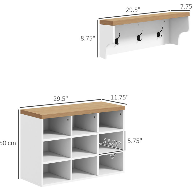 21 portemanteaux, banc à chaussures, 9 armoires de rangement, blanc, couloir, design compact, espace, portemanteau robuste