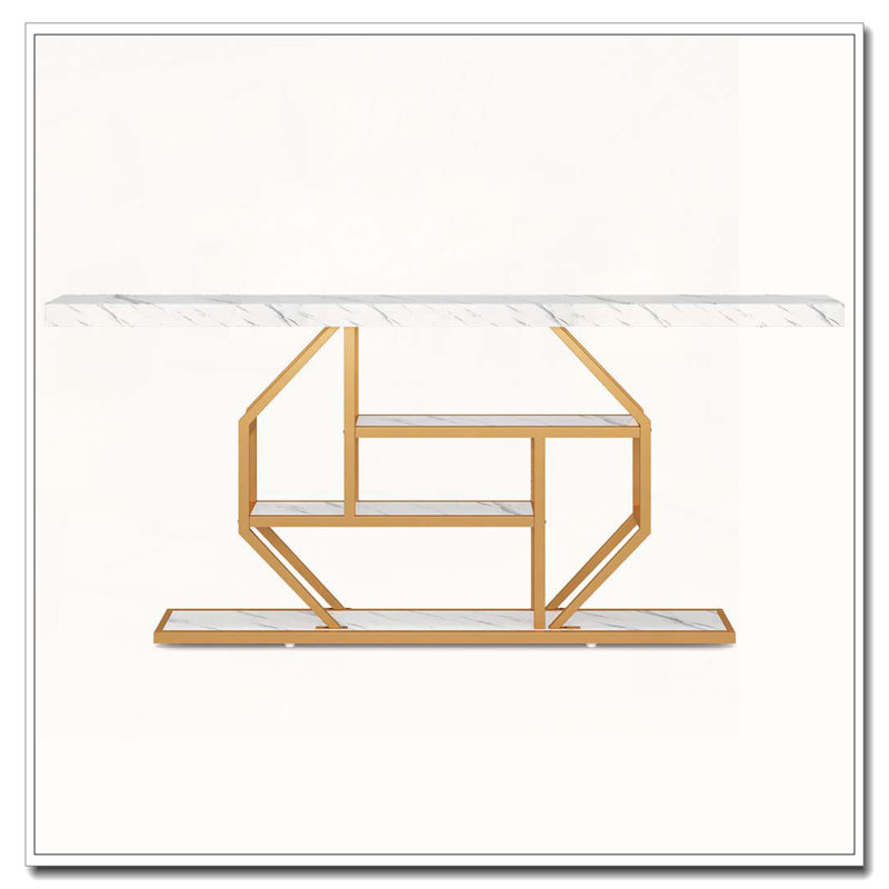 Console moderne Ã  quatre niveaux avec rangement en mÃ©tal aux motifs gÃ©omÃ©triques dorÃ©s
