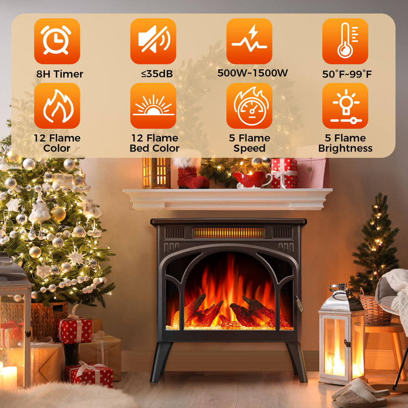 Agros 24.3'' W Portable Electric Fireplace Stove Adjustable Thermostat with Remote Control