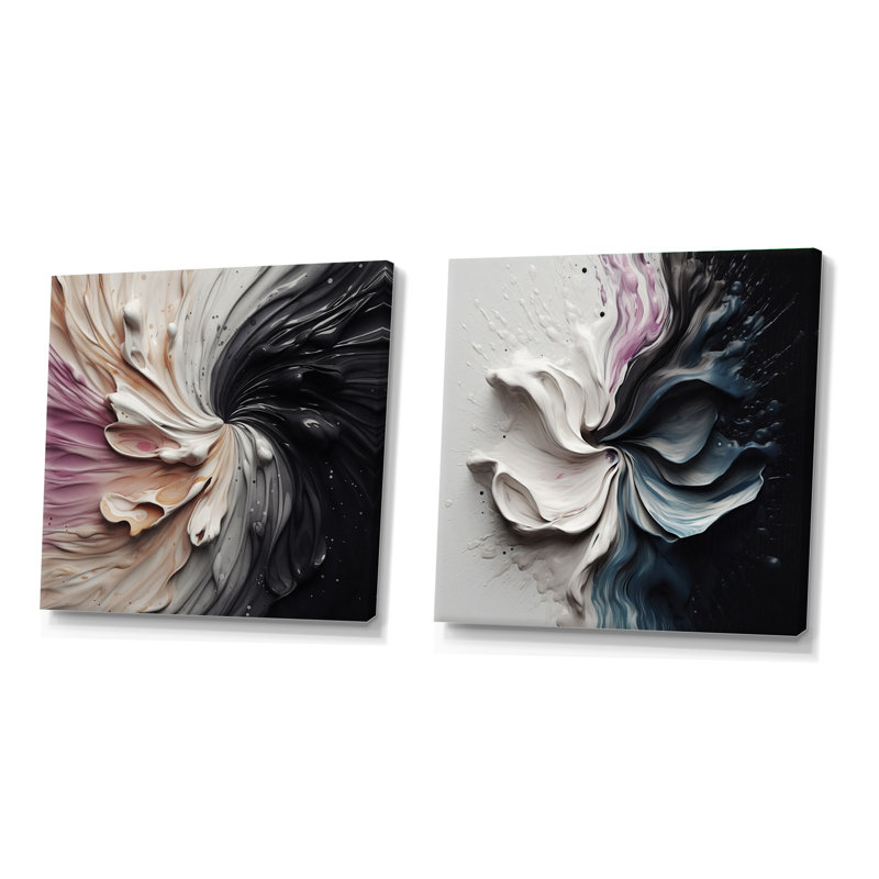 Delicate Brushstrokes, peinture abstraite - ensemble de 2 collages carrés abstraits, Toile tendue, H 36 po x l 73 po