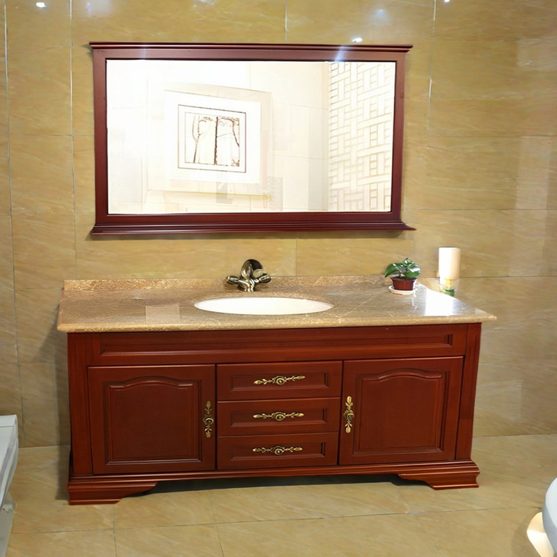 Chinese-style marble solid wood bathroom cabinet