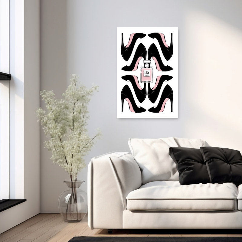 Chic Heels And Perfume Abstract Minimalist Wall Art Print 1 Piece Wrapped Canvas Wall Art, 91.44cm H x 60.96cm W