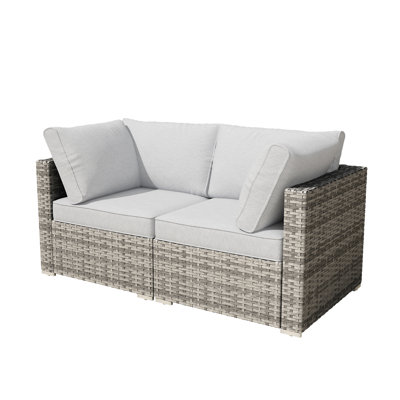 2-Person Outdoor Sectional With Cushions,All-Weather Wicker Patio Loveseat by Ebern Designs