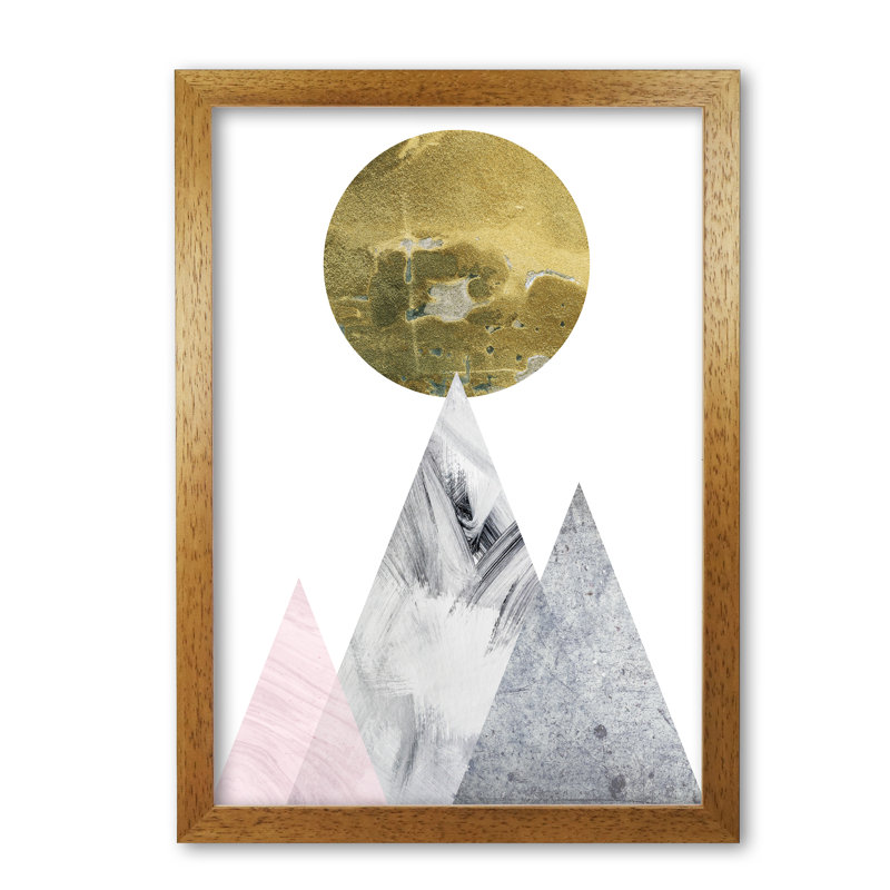 Pink And Grey Mountains Abstract - Print, Honey Oak Frame, 42 cm H x 30 cm W x 5 cm D