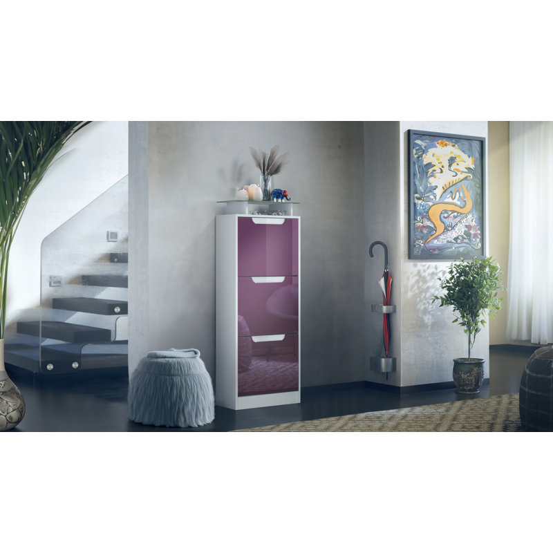 12 Pair Shoe Storage Cabinet, White/Blackberry