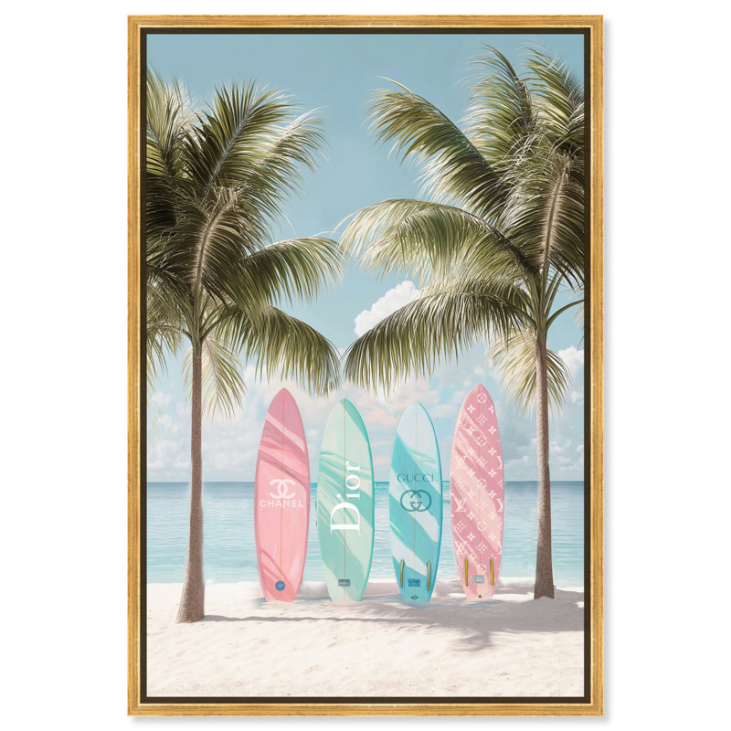 Toile de mer pastel, H 25 po x l 17 po, Cadre flottant doré