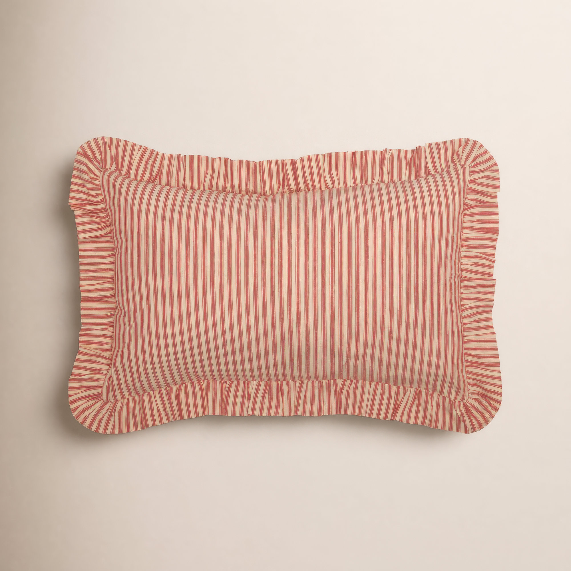 Ruffled Cotton Lumbar Throw Pillow, Country Red/Dark Tan, Polyester/Polyfill