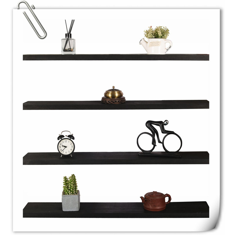 Tablette flottante en bois massif 3 pièces Wimer, Noir