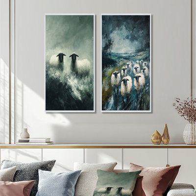 «Stormy Pasture Of Sheep III», art mural 2 pièces