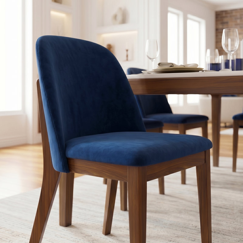 Bargman Mid-Century Modern Dining Chair, Navy Blue Linen
