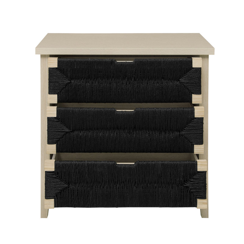 Buffet 3 tiroirs avec portes à décor naturel et tablettes réglables