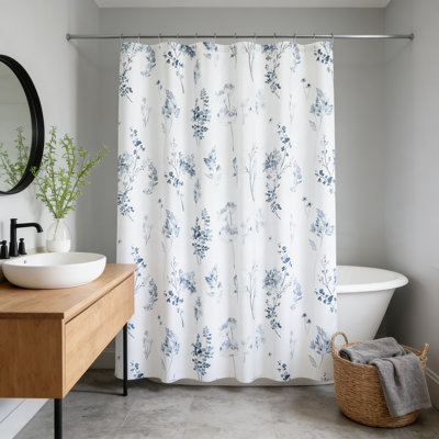 Waterproof Floral Shower Curtain With Watercolor Pattern, Preppy Boho Farmhouse Style Bathroom Decor, Durable Polyester Fabric With Rust-Resistant Hooks