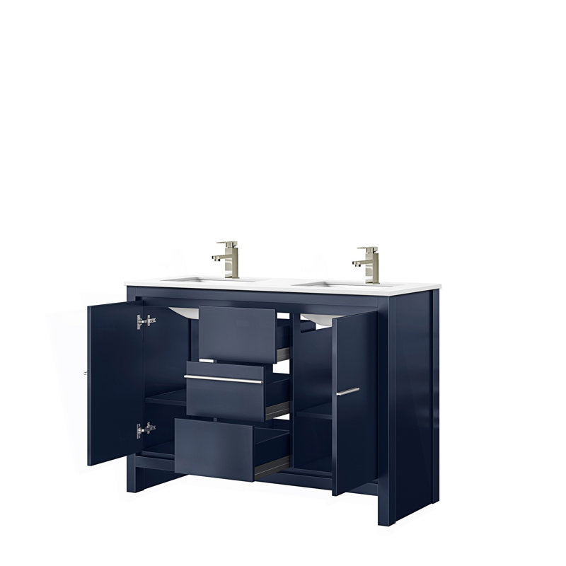48 po X P 20 po Ensemble de meuble-lavabo double D avec plateau en marbre de culture et robinet en nickel brossé, Marine