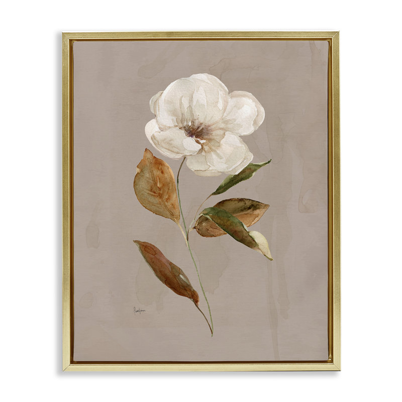 Simple Apple Blossom Sprig Grey Framed Floater Canvas Wall Art, design by Livi Finn, 31" H x 25" W