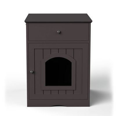 Wooden Cat Litter Box Enclosure, Side Table, Drawer, Indoor Pet Crate, Home Nightstand For Cats Solid Wood House Enclosure With Table And