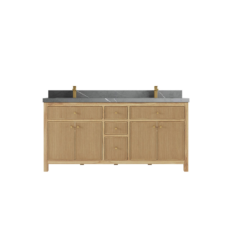 Sonoma Teak 72'' Double Sink Bathroom Vanity with Gray Quartz Top