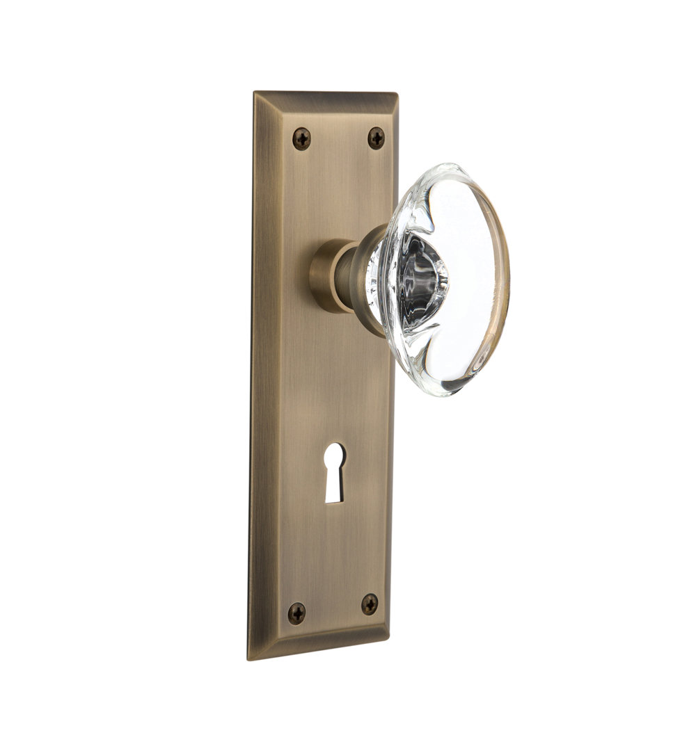 Crystal Oval Interior Mortise Door Knob with New York Long Plate Nostalgic Warehouse 