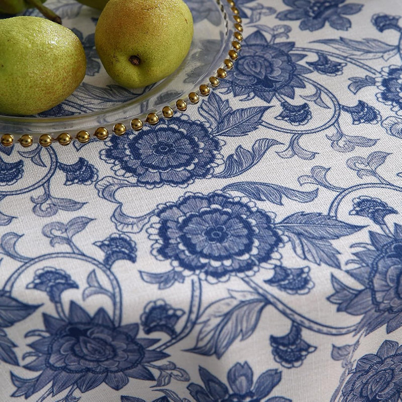 Nappe bleue pour tables rondes, lin rétro élégant avec des nappes à motif floral cachemire, housse de table en tissu Farmhouse
