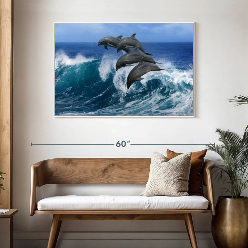 Dauphins à Hawaï, 46 po x 31 po, Cadre flottant blanc