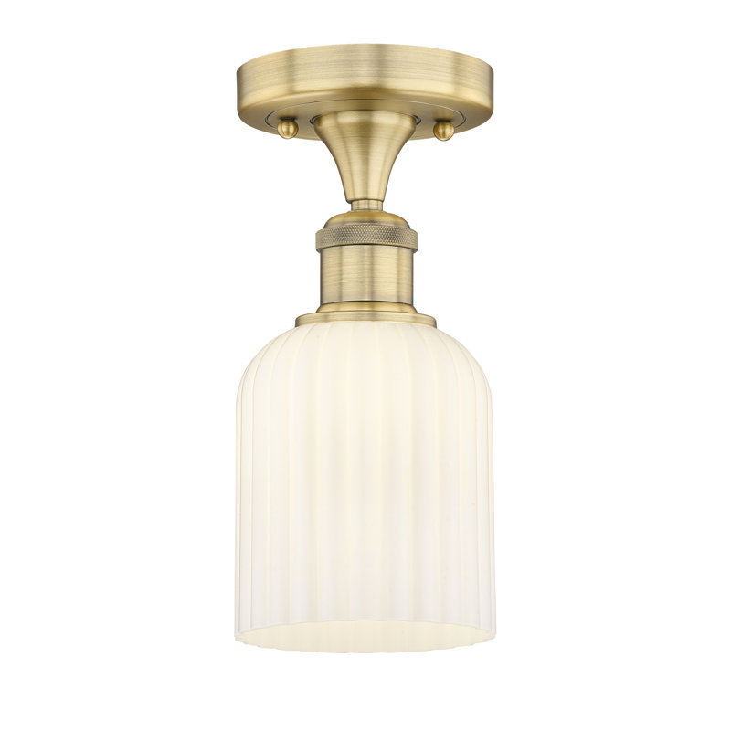 Edison - Adriena - 1 Light 5" Semi-Flush Mount, Brushed Brass, White