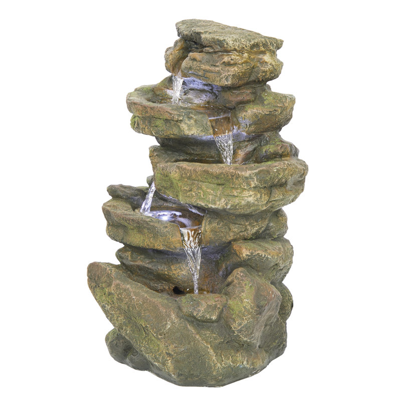Outdoor Rock Fountain with Lights