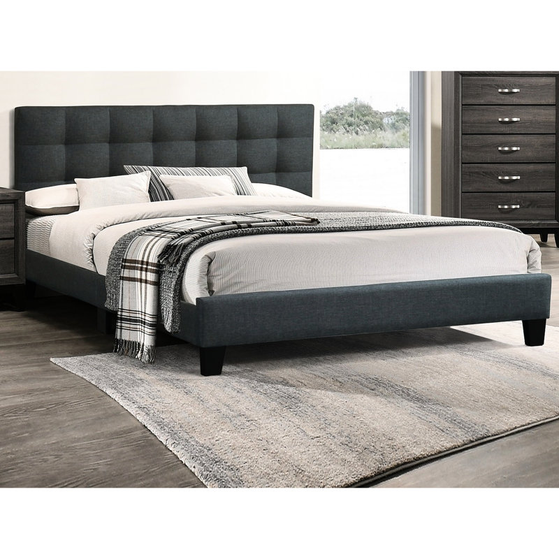 Mobilier de chambre à coucher moderne: lit double gris anthracite avec tête de lit élégante et plateforme avec structure rembourrée robuste