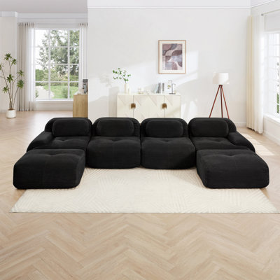 Canapé modulaire haut de gamme en tissu velours côtelé, sans assemblage, design antidérapant, adapté aux animaux de compagnie, accoudoirs incurvés extra-larges, mousse haute résilience 32D pour salons, chambres et bureaux.