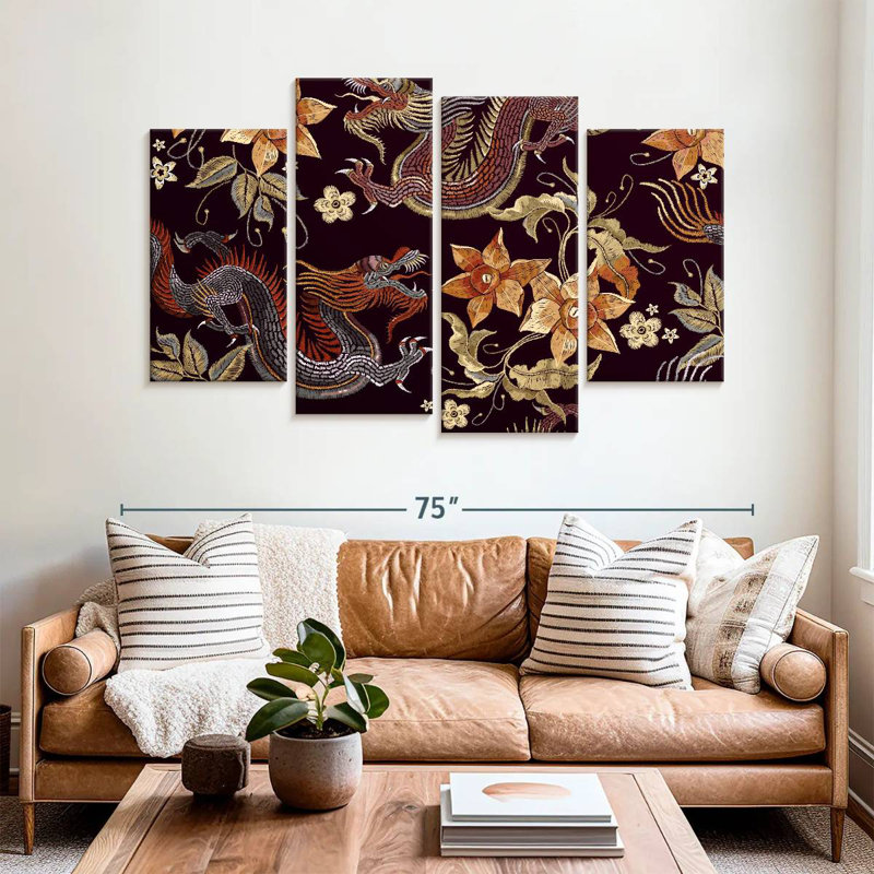Brampt Dragon Floral Embroidery, 42" H x 68" W