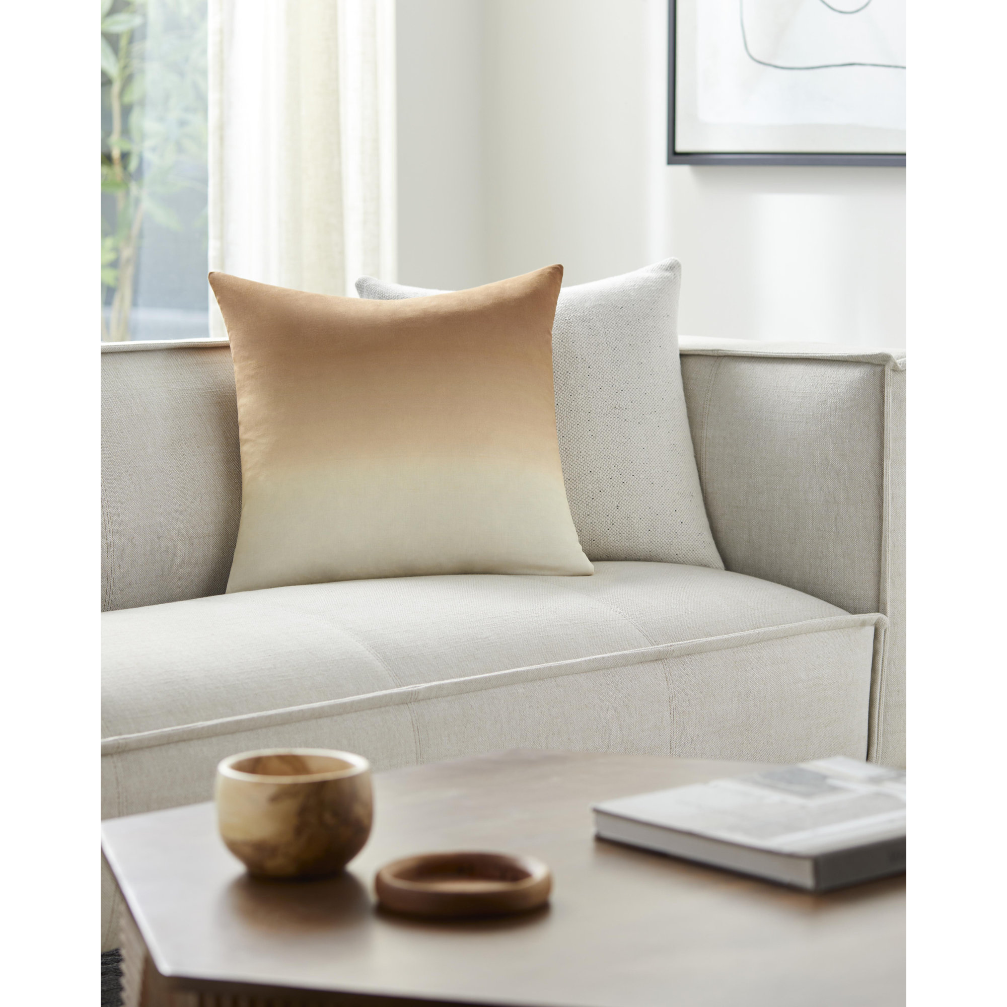 Deadra Ombre Linen Throw Pillow, Pillow Cover Only - No Insert, 20" x 20", Medium Brown