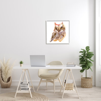«Brown Horned Owl Eye Wink Minimal Bird», art numérique sur toile encadré noir par Verbrugge