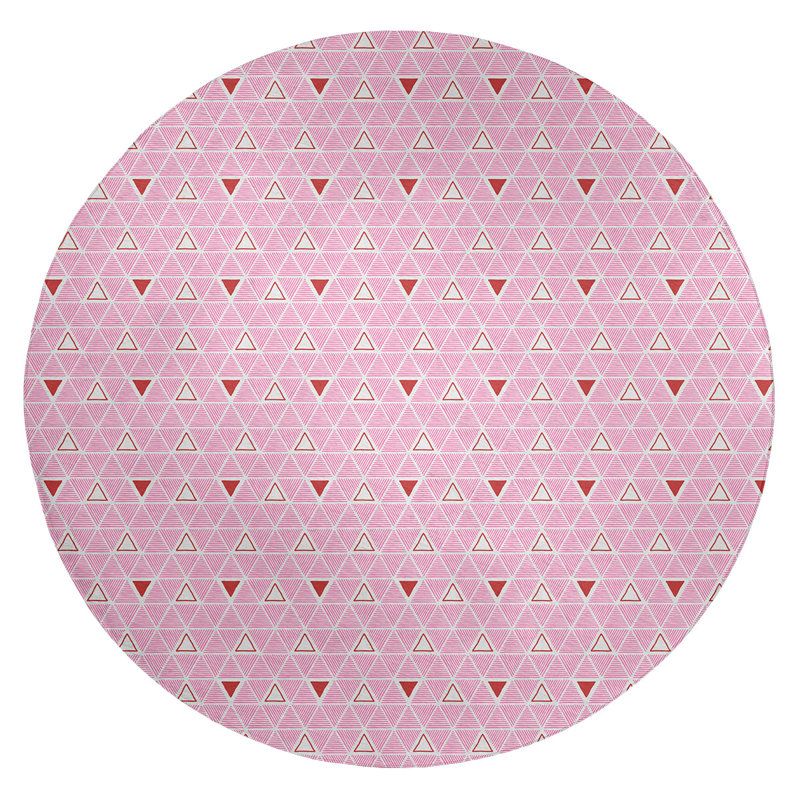 Tapis rose/rouge fait main géométrique, Rond 5 pi