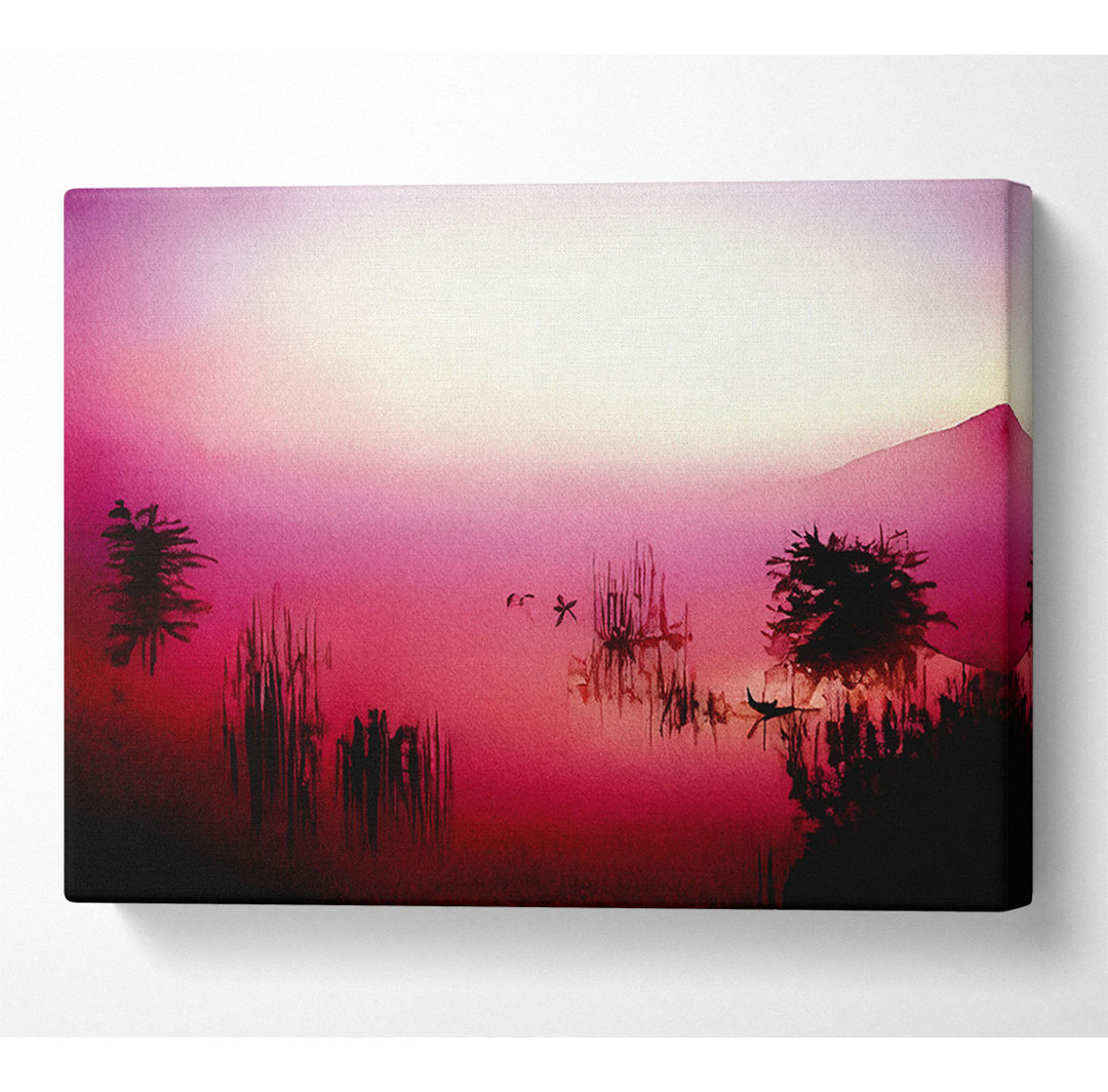 Pink Misty Lake - Kunstdrucke auf Segeltuch