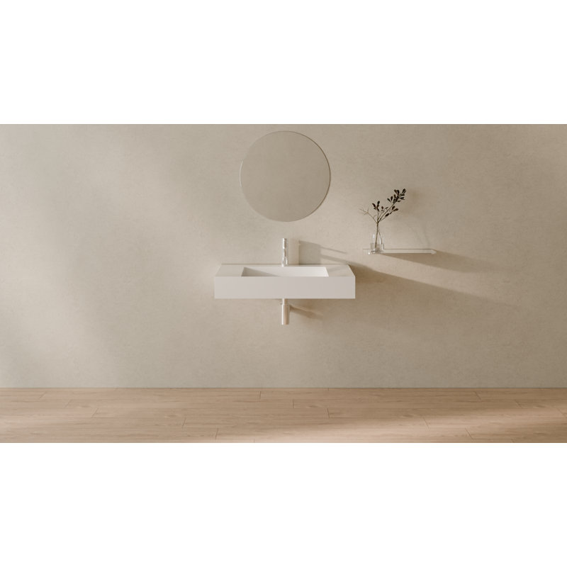 Lavabo de salle de bain mural en résine blanc brillant 31,5 po x 19,6 po Badeloft WT-04-D-G, Glossy White