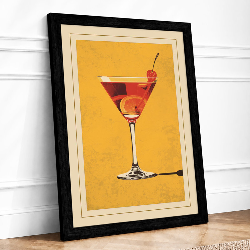 Martini at Sunset Retro - Framed Print, A1 - 84.1 x 59.4 cm, Black