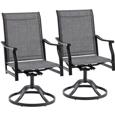 Ensemble de 2 chaises de salle à manger d'extérieur pivotantes à 360 ° avec tissu en textilène, fauteuil d'extérieur en métal résistant aux intempéries, confort ergonomique, pour patio, cour arrière, balcon