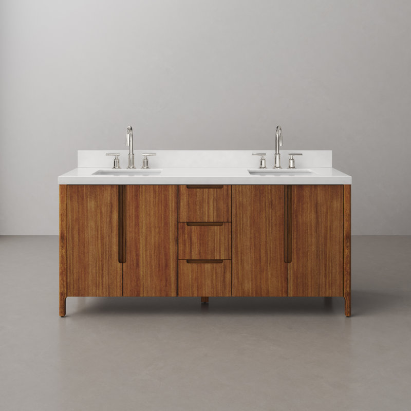 Sequoia 72 In. Double Sink Whitebrook Quartz Countertop Bath Vanity in Mango Wood With Chrome Faucet, Mango Wood, Chrome