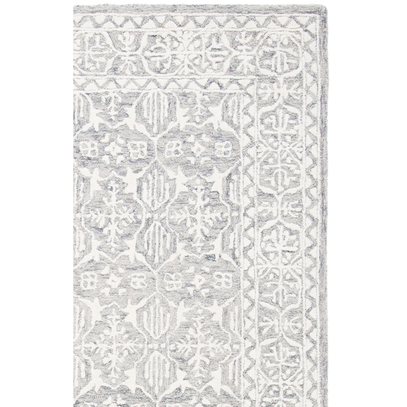 Pezanetti Oriental Handmade Tufted Wool Grey/Ivory Area Rug, Rectangle 3' x 5'