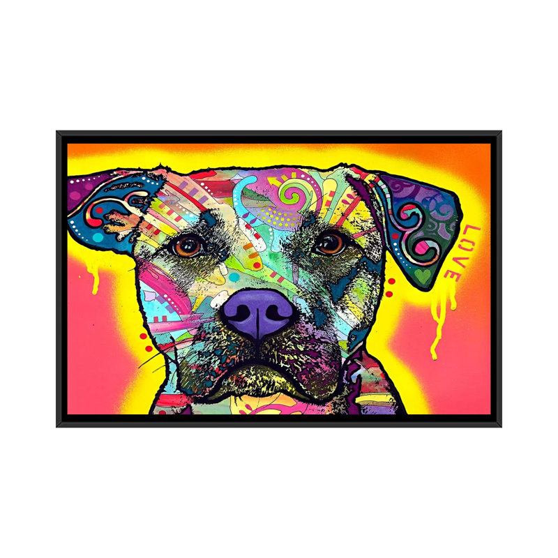 " Drip Love " by Dean Russo, 18" H x 26" W x 1.5" D, Black Framed