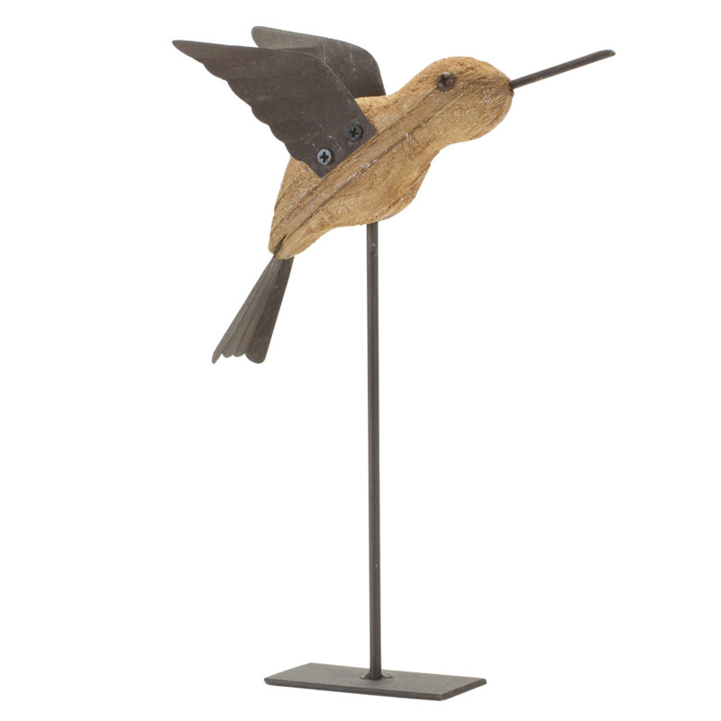 Ensemble de deux figurines d'oiseaux de table en bois naturel et métal 8 po