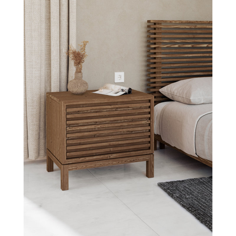 Graball 60.96cm W Solid Wood Bedside Table, Brown