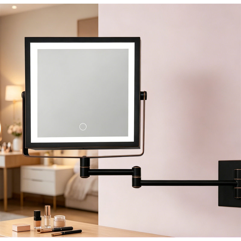 Miroir de maquillage, miroir de maquillage illuminé mural - rechargeable, double grossissement 1 / 10X, DEL à 3 couleurs à intensité variable, rotation à 360 ° et bras extensible