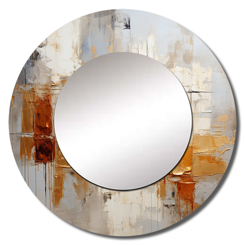 Raeef Transcendent Textures V - Abstract Collages Decorative Mirror, Modern Round Wall Mirror, Printed Metal Art, 29" x 29"