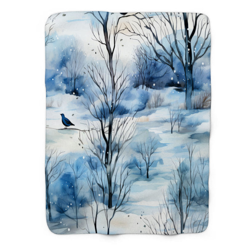 Paysage d'hiver - couverture Sherpa de qualité supérieure 1 pièce, Grand lit