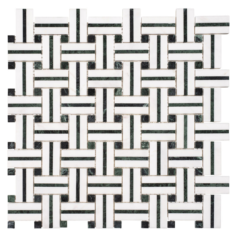 Fabrique 1-in. x 2-in. Basketweave Marble Look Polished Natural Stone Wall & Floor Mosaic Tile, Hessian