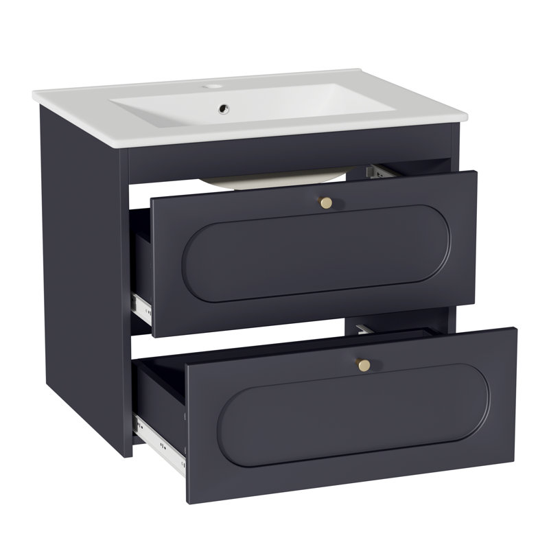 46mm Single Bathroom Vanity with Drop In Ceramic Basin, Grey