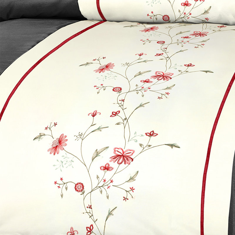 Anahla Floral Bedding with Pillowcases Included, Single Duvet Color + 1 Pillowcase, Black/Cream