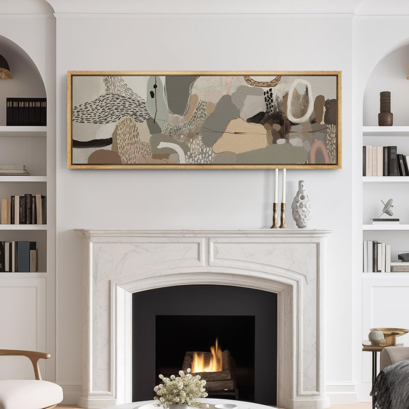 «Mid Century Shape Abstract Terrain Earth Tone», reproduction d'art sur toile, H 20 po x l 60 po, Naturel