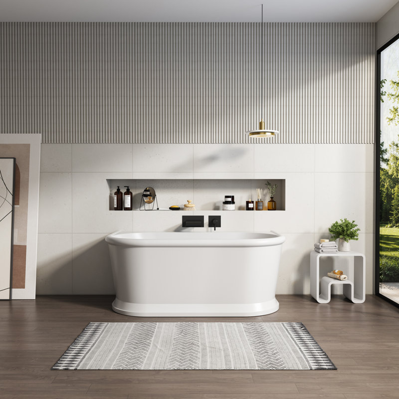 Baignoire autoportante de 59 po à surface solide avec trop-plein et bonde escamotable 59 po