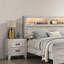 Mobilier de chambre à coucher 3 pièces, très grand lit fini blanc délavé avec 2 tablettes de chevet-294430173