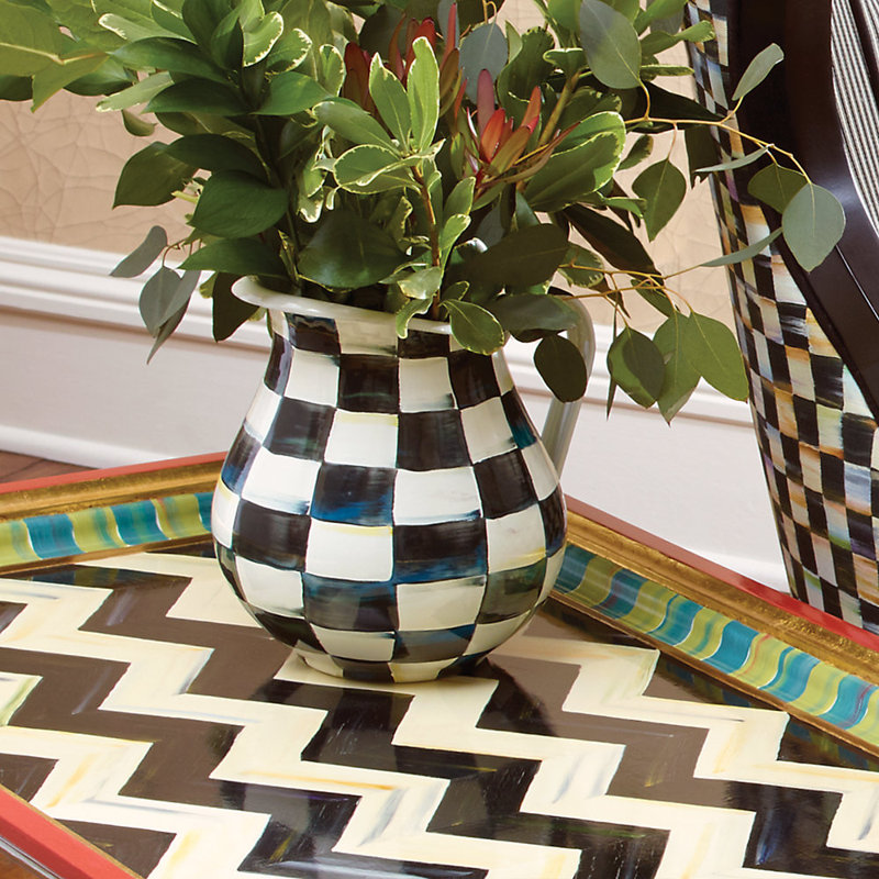 Black and White Checkered Enamel Steel Pitcher, 3 Quarts